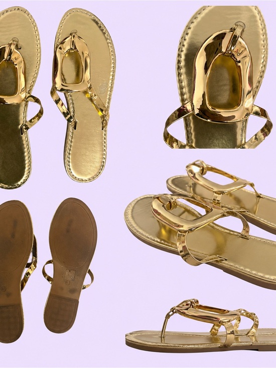 Chic Gold Metallic Women's T-Strap Sandals Size 11